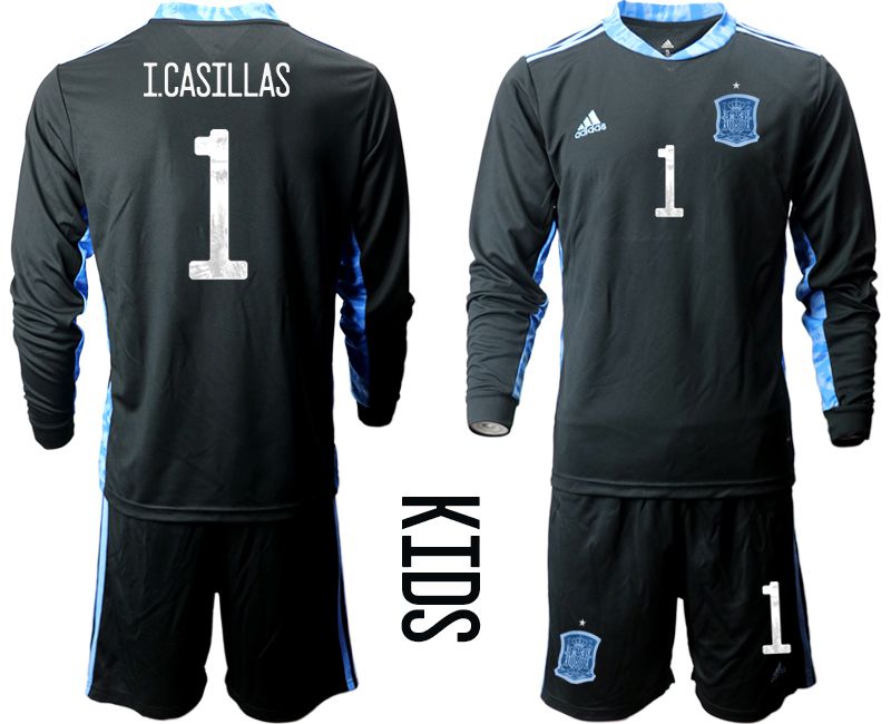 Youth 2021 World Cup National Spain black long sleeve goalkeeper #1 Soccer Jerseys1->->Soccer Country Jersey